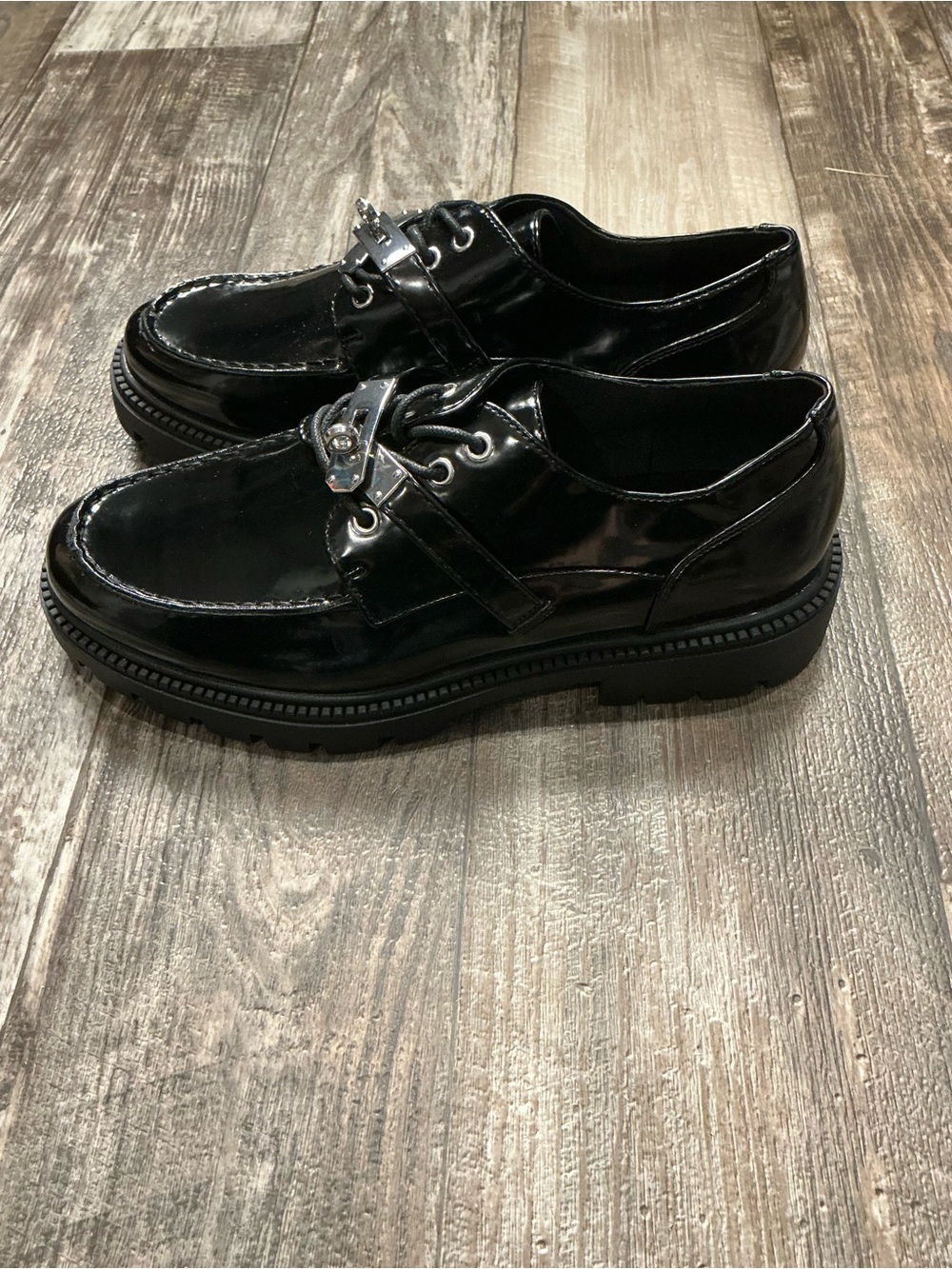 ASOS Black Patent Leather Lug Sole Slip-On Loafers Size 12 - Picture 10 of 16